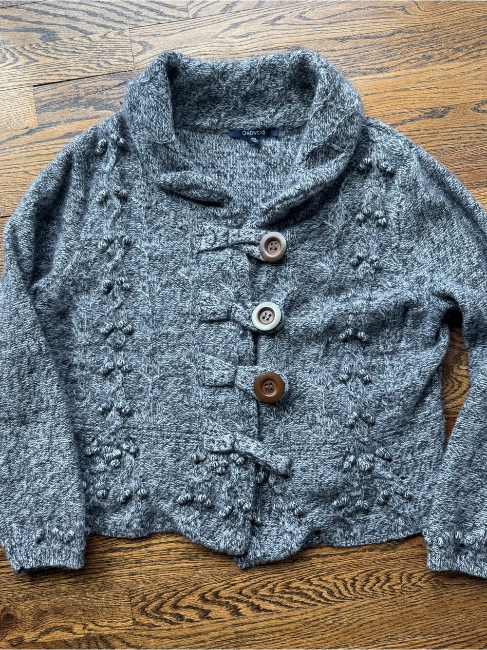 Chadwick’s Wool Gray Knit Cardigan Sweater Petite XL
